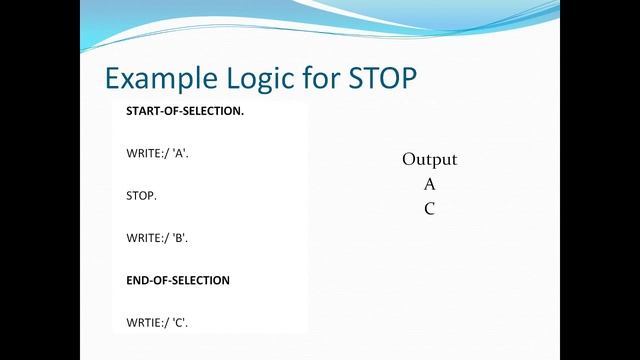 SAP ABAP Tutorial - Control Break statements STOP, EXIT, RETURN, CONTINUE (ABAP Keywords) смотреть онлайн