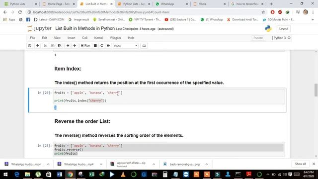 15th video Python Built in methods for List using Jupyter notebook by Atif Masih смотреть онлайн