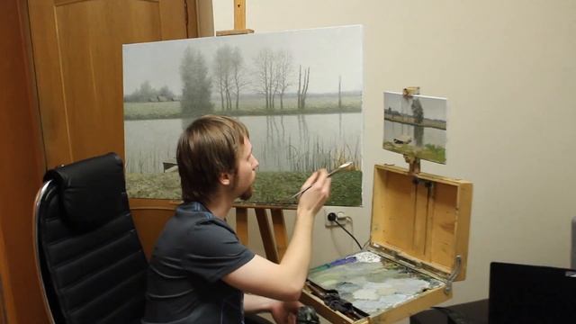 Как можно писать картину год и как художник пишет картину маслом - показывает художник Даниил Белов смотреть онлайн