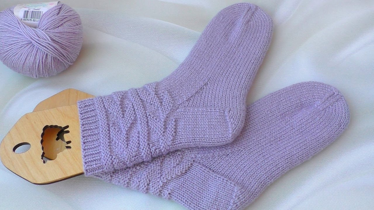 Носки спицами с узором "Листья".Пятка "Подкова". Подробный Мк. смотреть онлайн