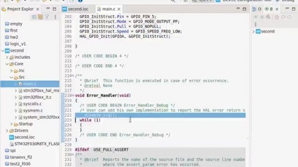 Первый проект в cube ide