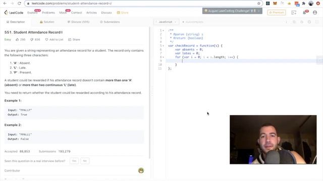 Student Attendance Record I (JS) Leetcode