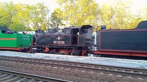 Сплотка паровозов ЛВ-0283, 9П-22518 и П36-0031 с краном следует в депо Тихорецкая.