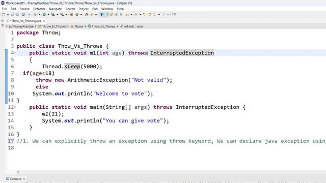 Java Exception Tutorial 9 : Throw vs Throws keyword use to solve an Exception, Exception Handling смотреть онлайн