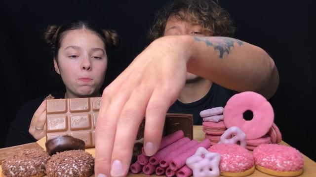 ASMR MILK + PINK CHOCOLATE EATING SOUNDS MUKBANG 먹방 | Tati ASMR