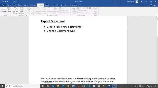 MS Word - Export Key in Hindi |Create PDF/XPS Documents |Change Document Type смотреть онлайн