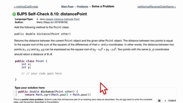 Java Practice It | Self-Check 8.10: distancePoint | classes, encapsulation, instance methods смотреть онлайн
