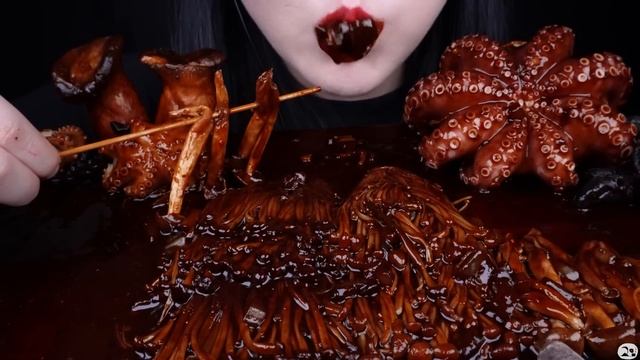 ASMR SPICY SEAFOOD, 해물찜 먹방, SPICY ENOKI  MUSHROOM, 불닭 짜장 팽이버섯 먹방, OCTOPUS, SQUID 버섯 먹방MUKBANG