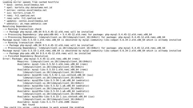 Error: Package: php-mysql-5.4.45-12.el6.remi.x86_64 (remi) Requires:... смотреть онлайн