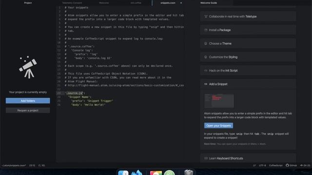 Atom Editor - Add a Snippet - 10 смотреть онлайн