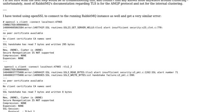 RabbitMQ TLS clustering - "insufficient security" смотреть онлайн