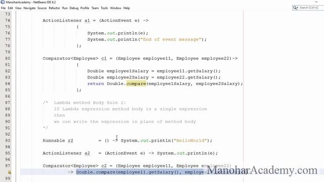 Lambda Expression Syntax Rules (manohar academy) смотреть онлайн