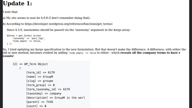 Wordpress: How to solve/debug get_terms suddenly showing no results? смотреть онлайн