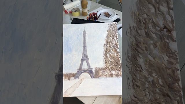 Как нарисовать зимний пейзаж с Эйфелевой башней. Гризайль смотреть онлайн