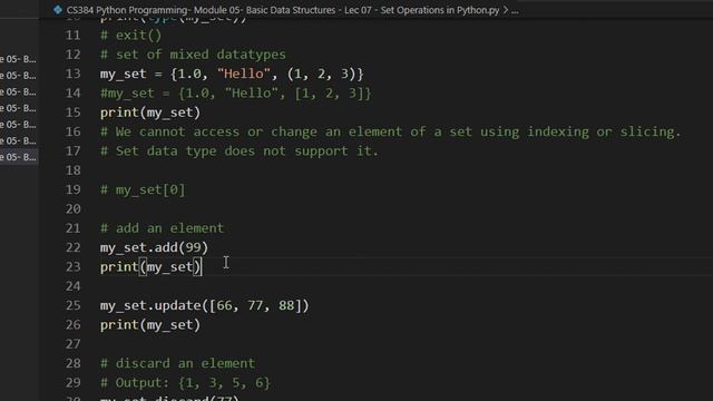 CS384 Python Programming Module 05 Basic Data Structures Lec 07 Set Operations in Python смотреть онлайн