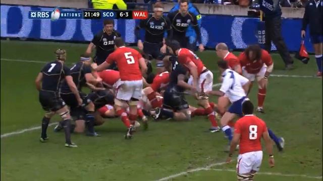 Powerful First Try for Richard Hibbard, Scotland v Wales 09 March 2013 смотреть онлайн