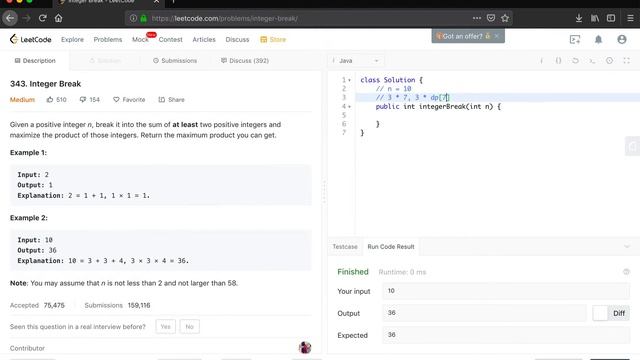 LeetCode 343. Integer Break Explanation and Solution смотреть онлайн