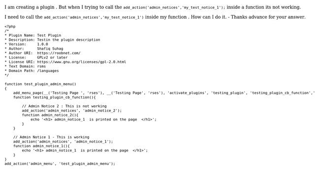 Wordpress: admin_notices is not working inside function смотреть онлайн