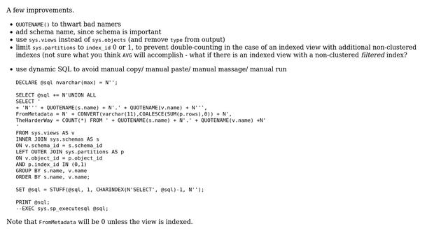 Databases: SQL script to count rows for all views in a database with SELECT-only access смотреть онлайн