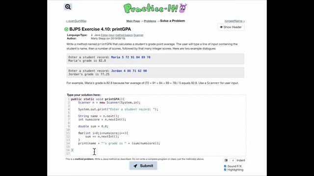 Exercise 4.10 (printGPA) Java Tutorial || Practice-It смотреть онлайн