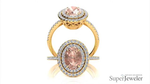 H041616 Morg YG | Oval Shape Morganite and Double Halo Diamond Ring In 14 Karat Yellow Gold смотреть онлайн