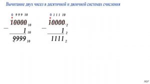 Информатика 8 класс.  Вычитание чисел в разных системах счисления основанием 2, 8, 16.