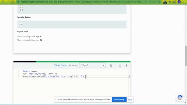 Hacker rank#problem solution on numpy 2D array, sum and printing product. смотреть онлайн