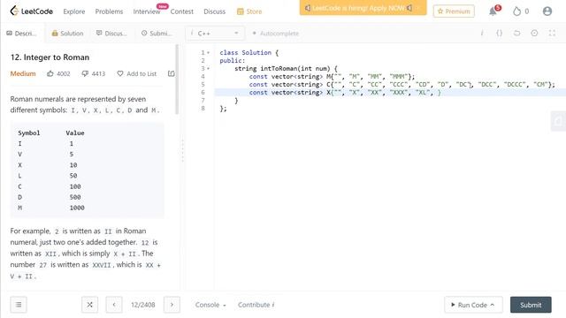 Convert Integer to Roman numeral - LeetCode Problem 12 Coding Challenge in C++ #leetcodesolution смотреть онлайн
