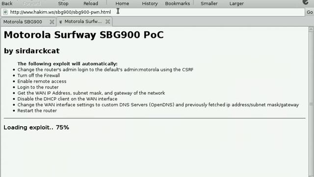 Motorola SBG900 Authentication Bypass etc -SirDarckCat Exploit смотреть онлайн