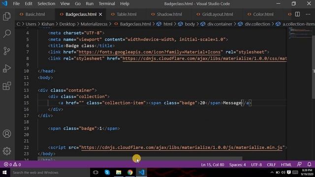 How to use badge class in materialize css- #10 Badge Class. смотреть онлайн