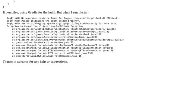 Salesforce: Java Fuel SDK ETClient class causing NullPointerException смотреть онлайн