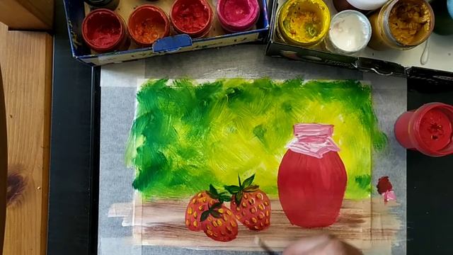 Клубничка гуашью. #клубника #гуашью #рисуемгуашью смотреть онлайн