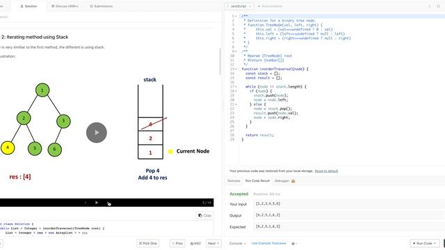 LeetCode 94. Binary Tree Inorder Traversal Javascript Python смотреть онлайн