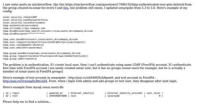 SonarQube 5.6 LDAP (FreeIPA) authenticated users have no groups смотреть онлайн