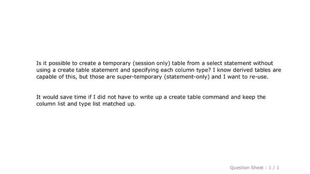 MySQL : Create a temporary table in a SELECT statement without a separate CREATE TABLE смотреть онлайн