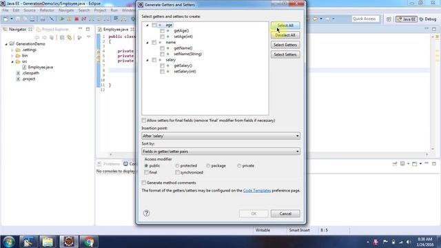 How to Generate Getter and Setter methods using eclipse? | Eclipse | Java Tutorial смотреть онлайн
