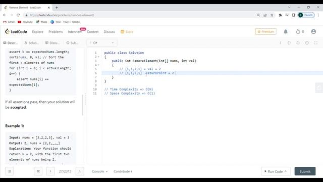 LeetCode 27 - Remove Element - C# - Solution смотреть онлайн