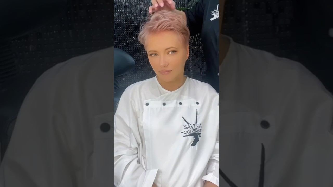 Стрижка Пикси на тонкие волосы с окрашиванием в коралловый блонд/Pixie haircut for thin hair #пикси смотреть онлайн