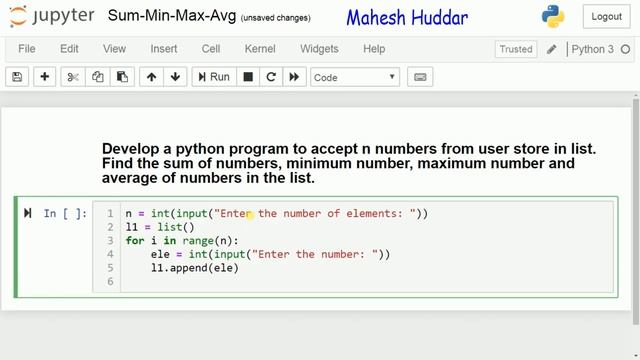 Python Program to find Minimum number, Maximum number, Sum and the Average of numbers in the list. смотреть онлайн
