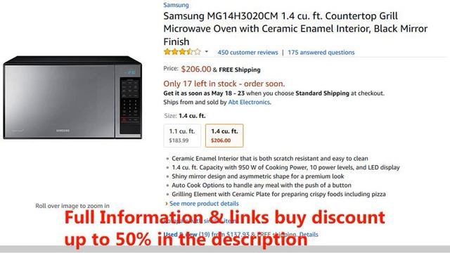 Samsung MG14H3020CM 1.4 cu. ft. Countertop Grill Microwave Oven with Ceramic Enamel Interior, Bl... смотреть онлайн