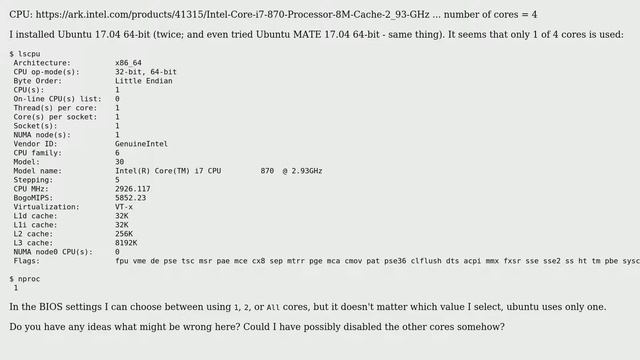 Ubuntu: Ubuntu using/enabling only 1 of 4 cores? смотреть онлайн