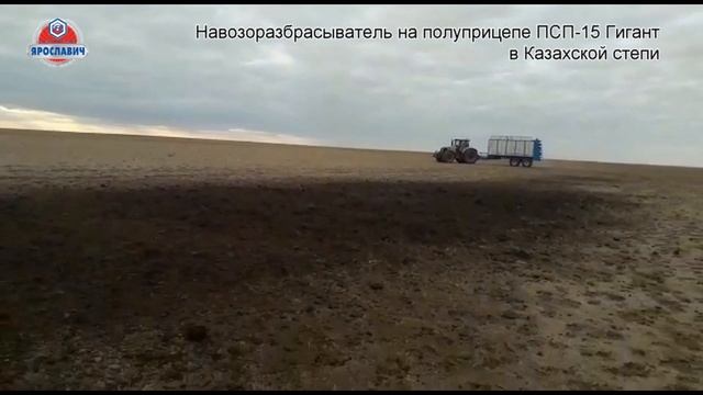 Навозоразбрасыватель на прицепе ПСП-15 Ярославич. Разбрасывание навоза в казахской степи. смотреть онлайн
