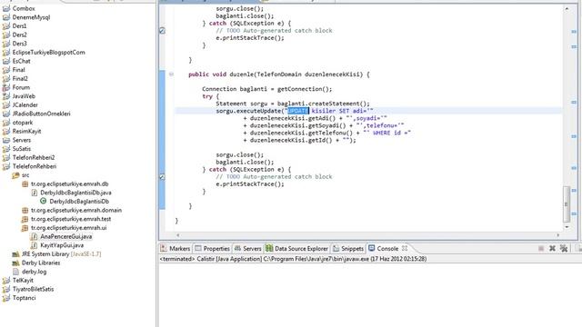 7 Eclipse ile Java Dersleri Derby Gömülü Veritabanı, Domain, Update İşlemleri смотреть онлайн