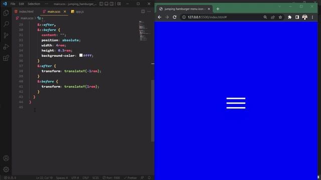 Jumping hamburger menu icon animation in html, css & js tutorial #tutorial #html #css #js смотреть онлайн