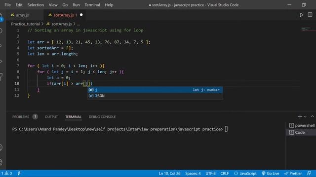 Sorting Array in javascript using for loop method normally asked in interview for beginner level смотреть онлайн