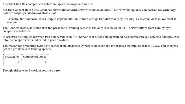 Databases: Comparing binary 0x and 0x00 turns out to be equal on SQL Server (2 Solutions!!) смотреть онлайн