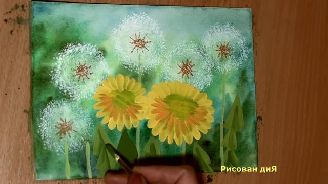 Как нарисовать одуванчик и божью коровку легко, поэтапно гуашью. Пошаговая инструкция.