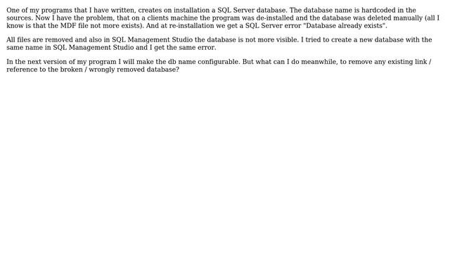 Remove all references to removed Sql Server database смотреть онлайн