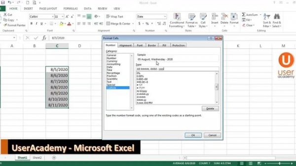 Microsoft Excel-ის ვიდეო გაკვეთილები - 10. Custom Date Format