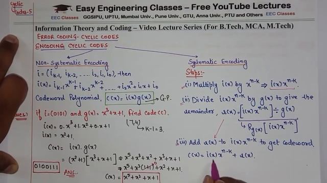 L44: Cyclic Codes Generator Polynomials | Systematic, Non-Systematic Coding Decoding | ITC Course смотреть онлайн